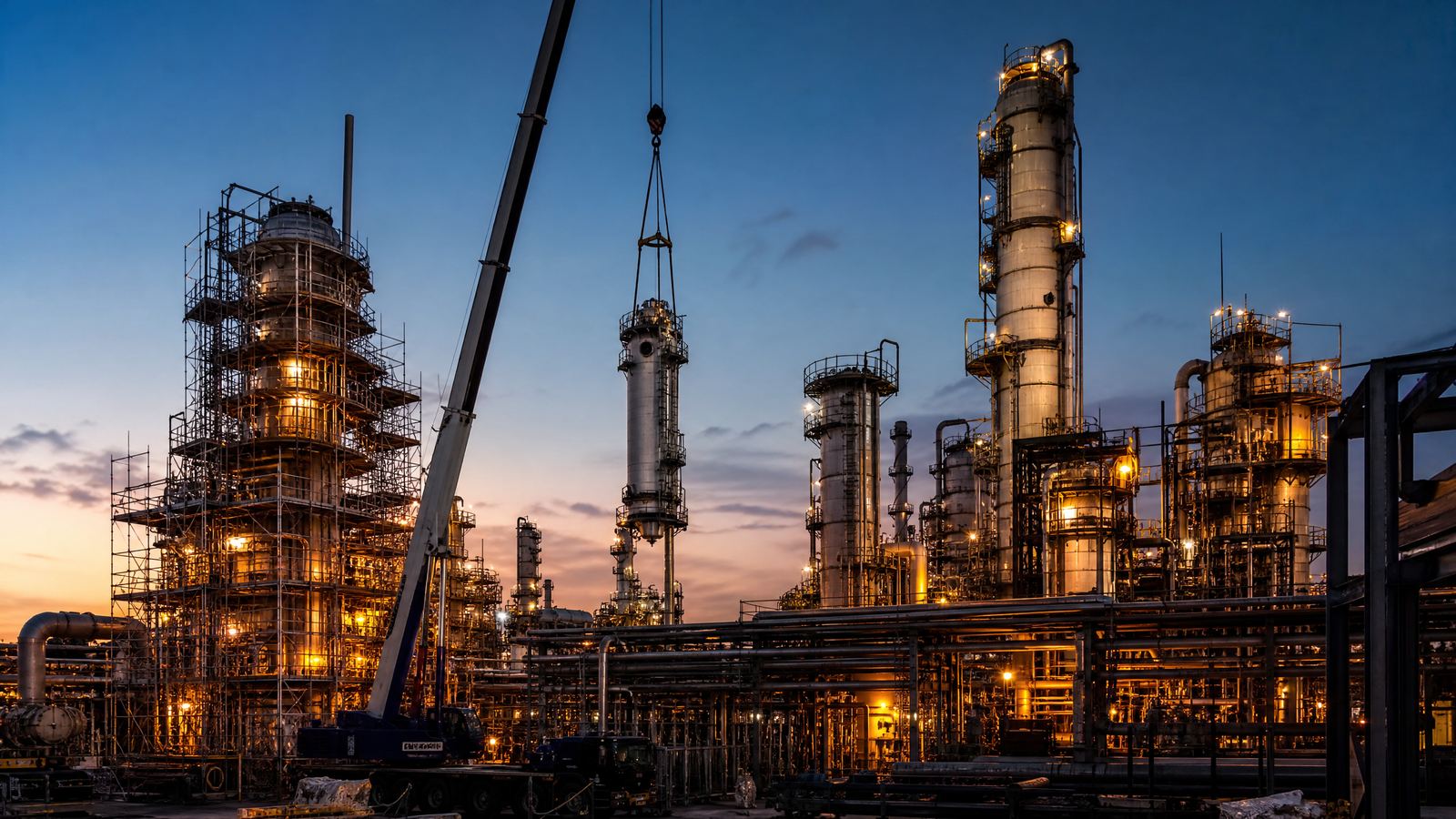 Refinery unit during a turnaround — a common source of surplus valves and equipment