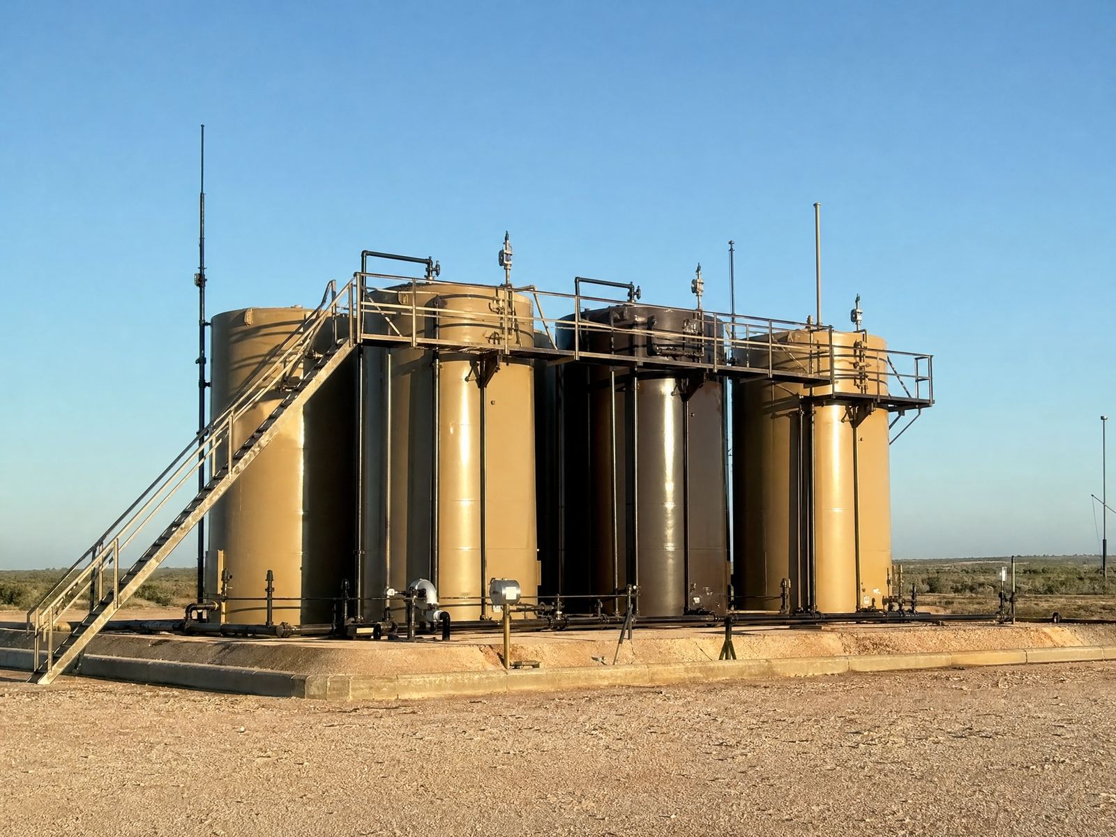 Steel storage tank battery at a production site